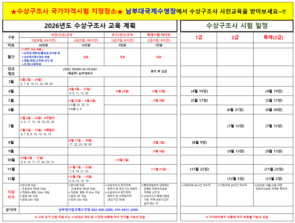 수상자격증반 교육계획